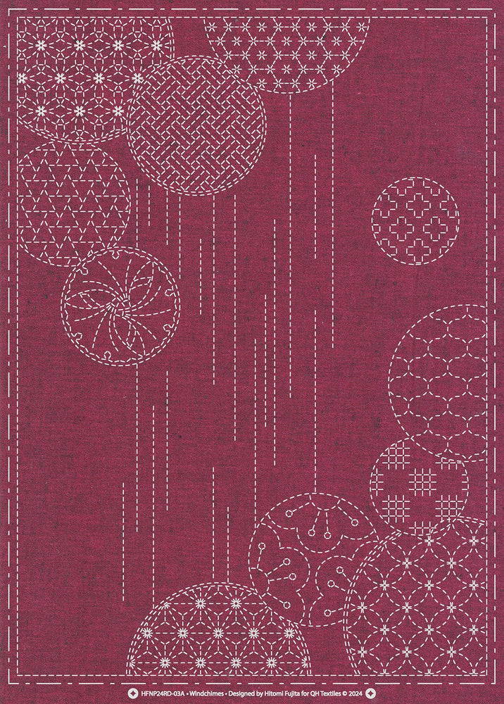 Sashiko Cloth Windchimes Burgundy