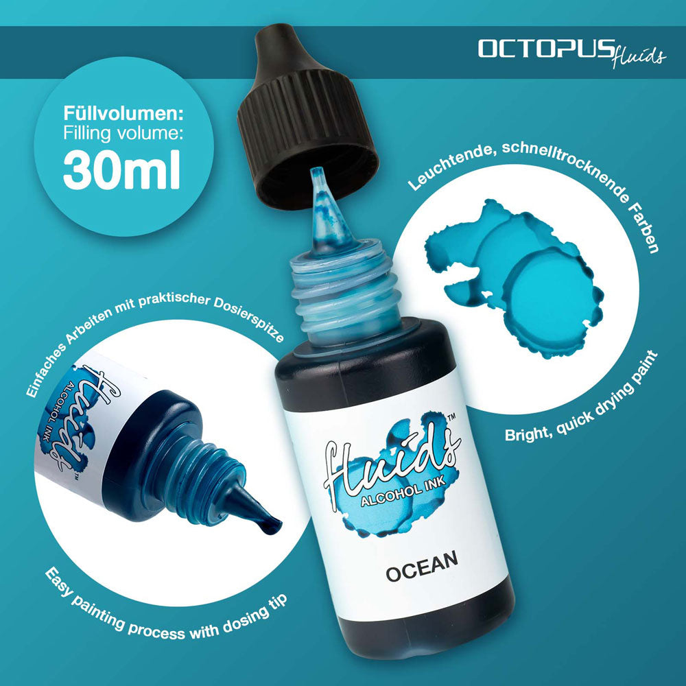 Octopus Ink Water Octopus Fluids Alcohol Ink 30ml Ocean Blue – BowerBirdNZ