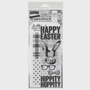 Tim Holtz Stampers Anonymous Mixed Media Stamp & Stencil Hipster Bunny