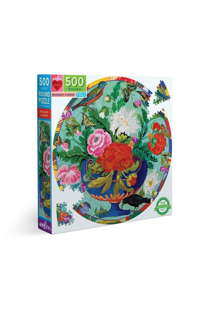 EeBoo 500pc Puzzle Round Bouquet & Birds