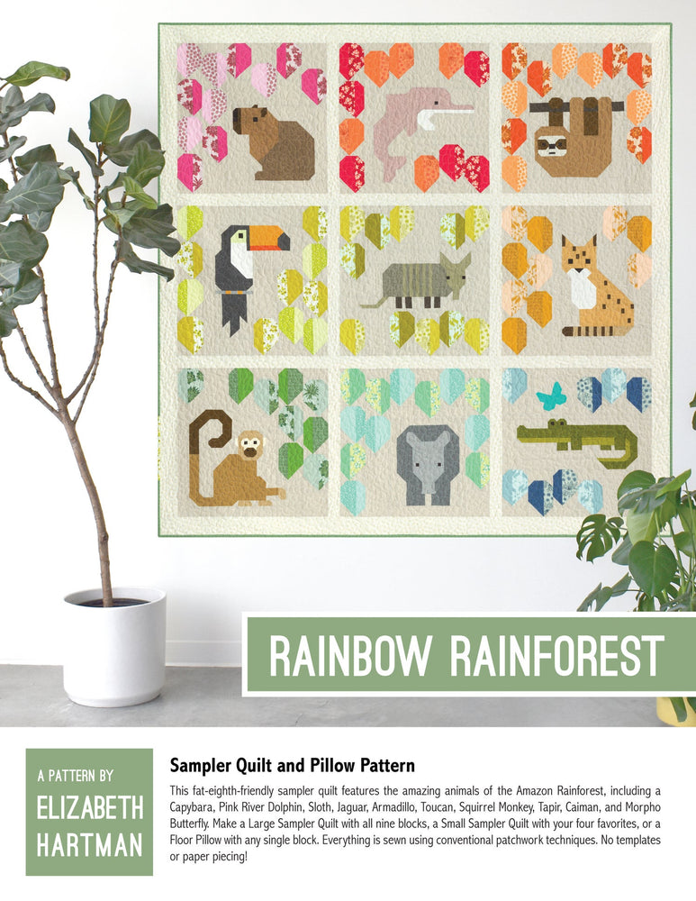 
            
                Load image into Gallery viewer, Rainbow Rainforest Sampler Quilt and Pillow Pattern
            
        