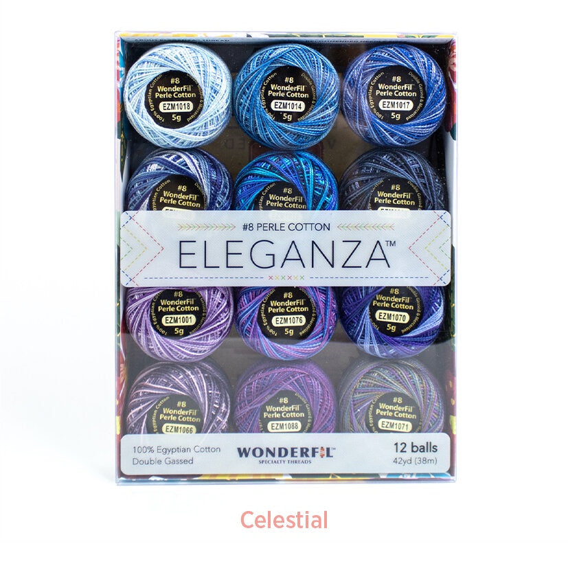 
            
                Load image into Gallery viewer, Wonderfil Eleganza Variegated Pack #8 Pearl Cotton - Celestial 12ct
            
        