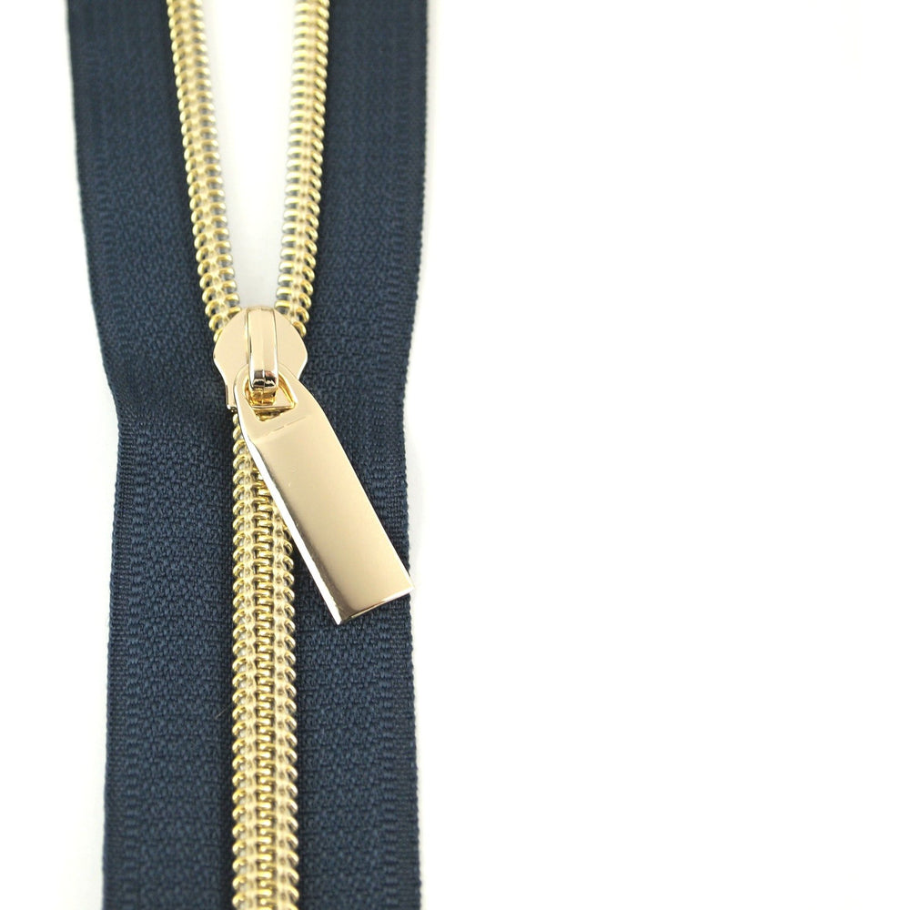 
            
                Load image into Gallery viewer, Sallie Tomato Zipper - 3 Yds with 9 Pulls - Navy Tape/Gold
            
        