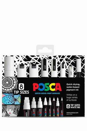 Uni Posca White Set Pk8 Tip Sizes