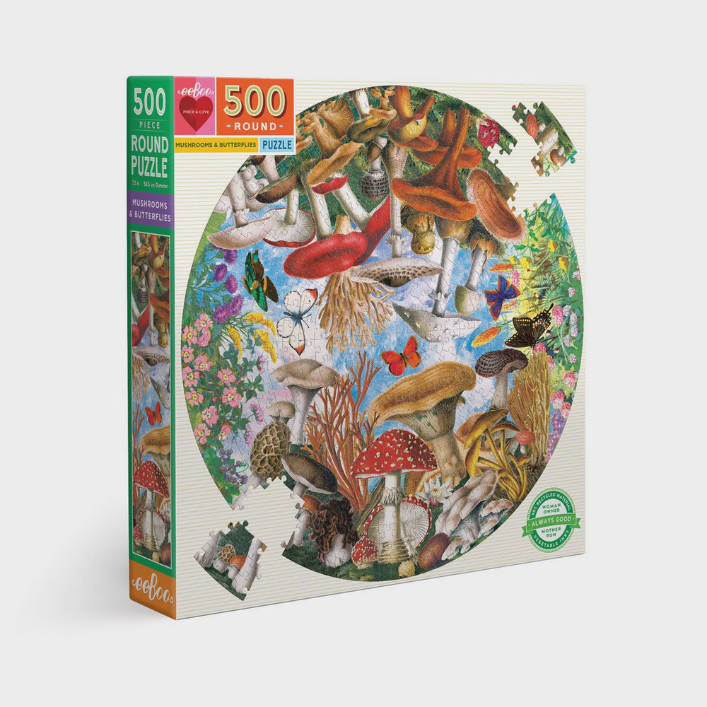 EeBoo 500pc Puzzle Round Mushrooms & Butterflies