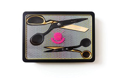 
            
                Load image into Gallery viewer, Tula Pink Limited Edition Black &amp;amp; Gold Scissor Tin
            
        