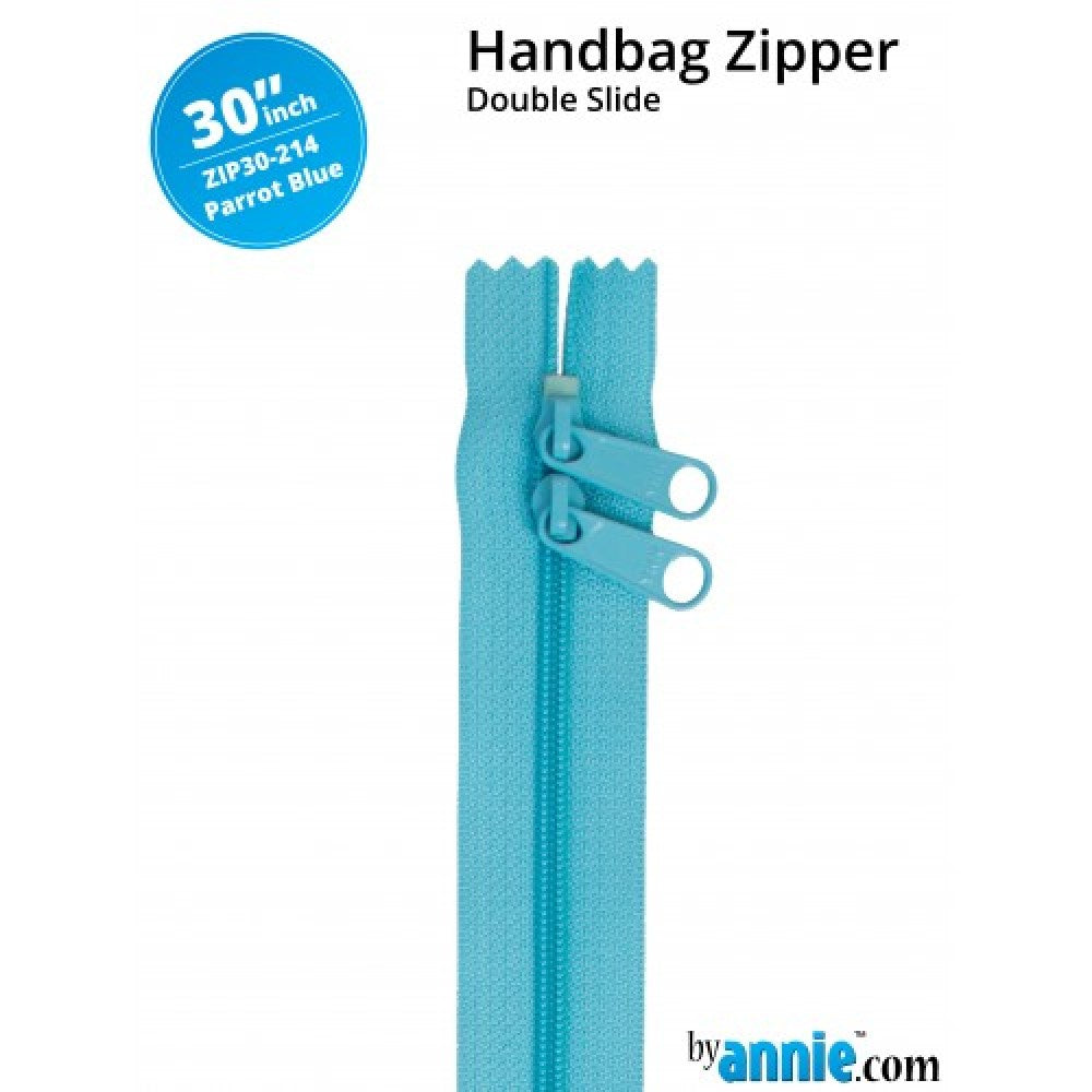 By Annie Double Slide Handbag Zipper - 30" Parrot Blue