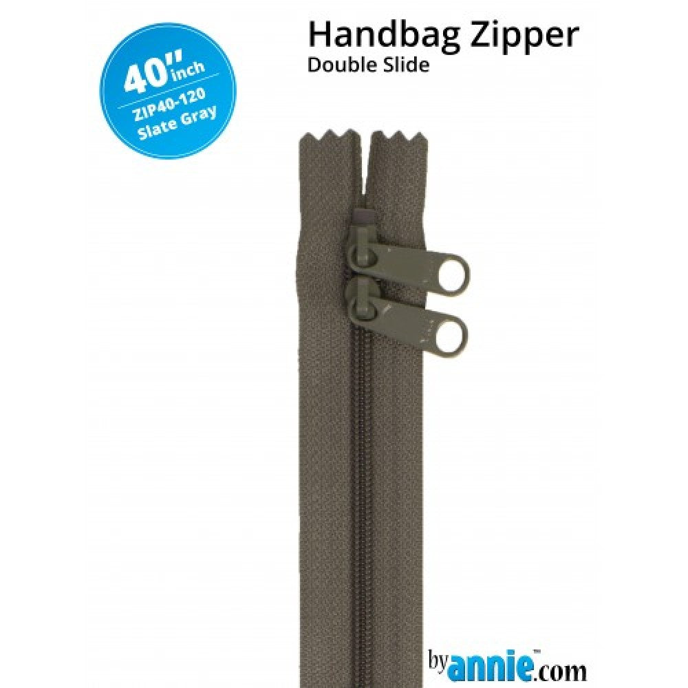 By Annie Double Slide Handbag Zipper - 40" Slate Grey