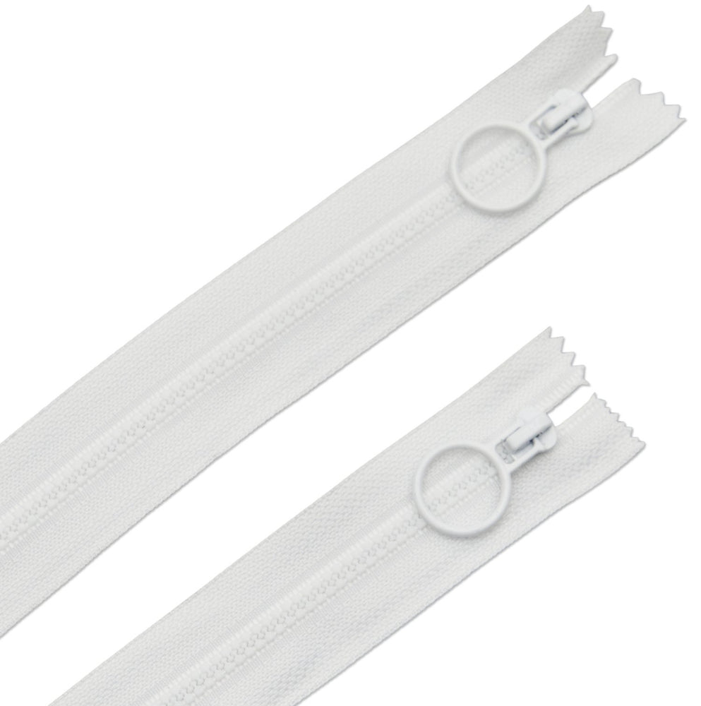 9" White Hoop Pull Zipper (2pk)